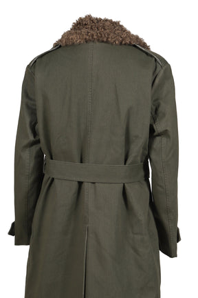 TWILL/CANVAS FUR LINING LONG COAT / DUSTY SAGE