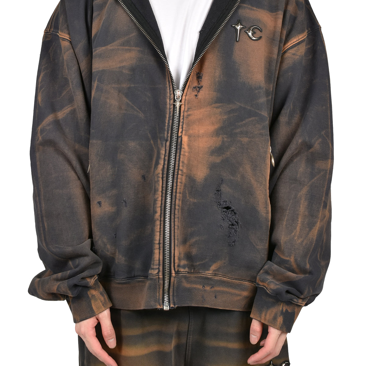 Thug Club SS26 TC TWO TONE WASHED ZIP-UP HOODIE / RUST BLK - NUBIAN