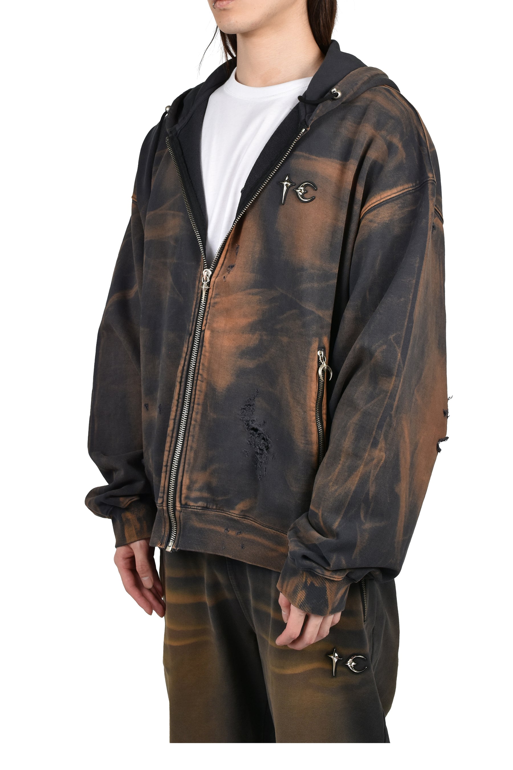Thug Club サグクラブ SS26 TC TWO TONE WASHED ZIP-UP HOODIE / RUST