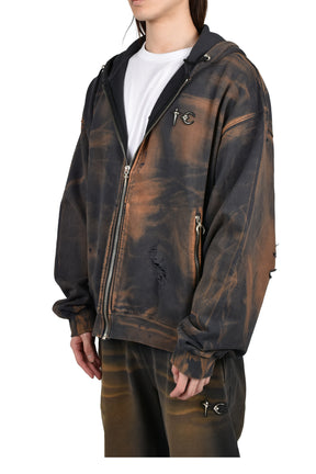 TC TWO TONE WASHED ZIP-UP HOODIE / RUST BLK