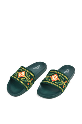 EMBROIDERED TERRY SLIDER / GRN