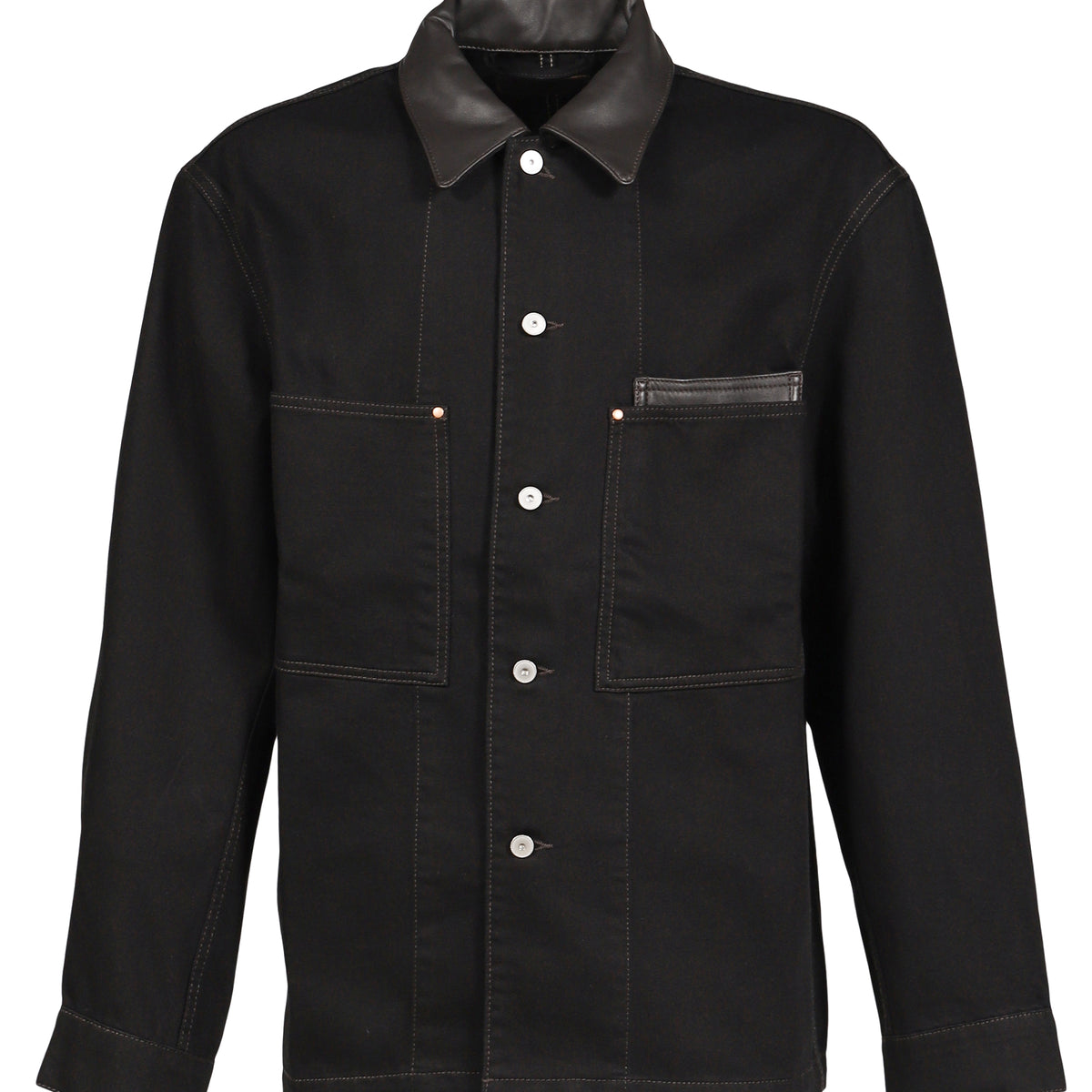 LEMAIRE ルメール SS26 WORKWEAR OVERSHIRT WITH LEATHER COLLAR / BLK