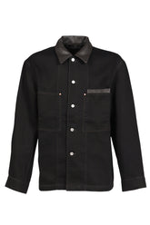 WORKWEAR OVERSHIRT WITH LEATHER COLLAR / BLK