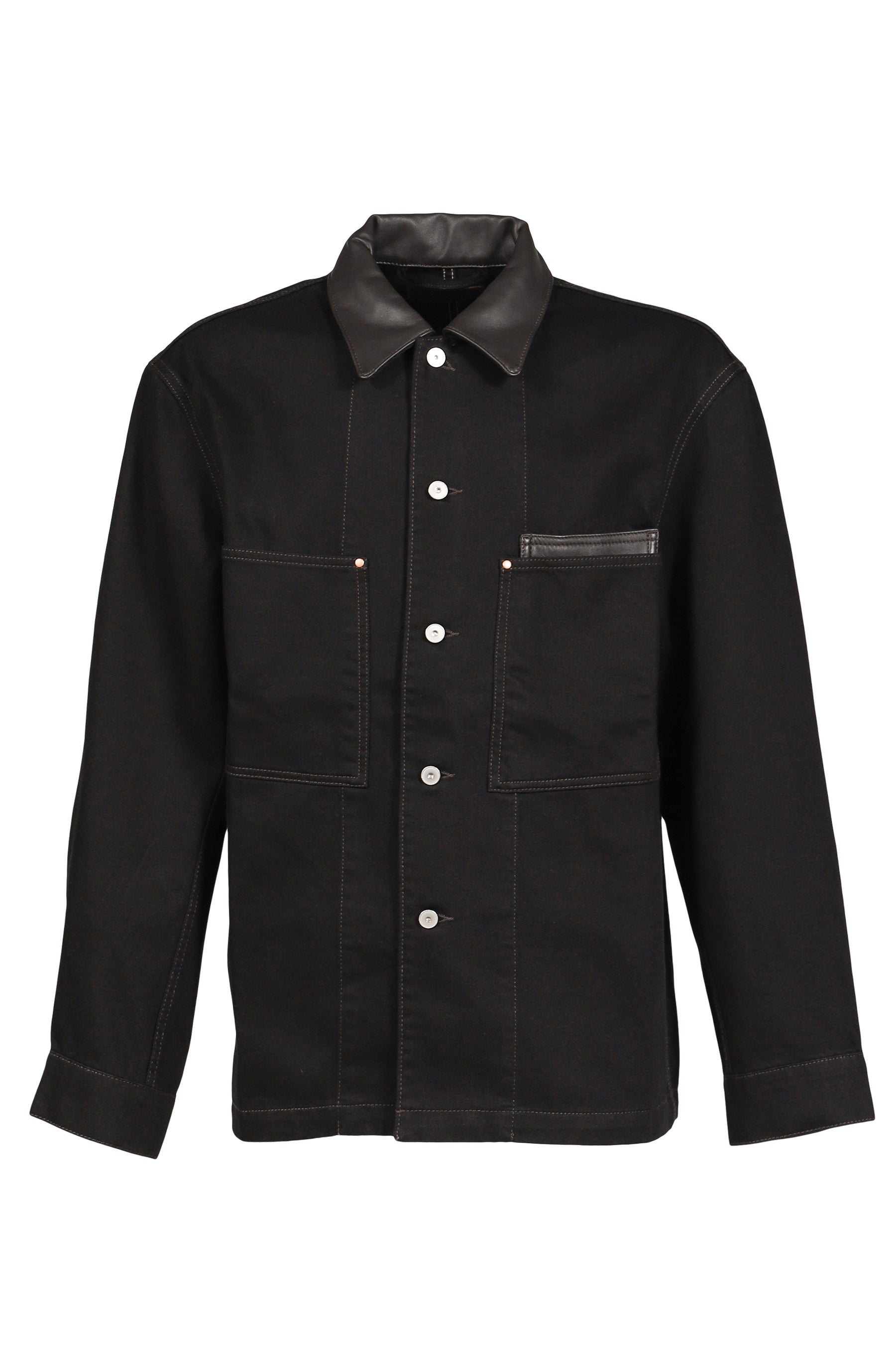 LEMAIRE ルメール SS26 WORKWEAR OVERSHIRT WITH LEATHER COLLAR / BLK