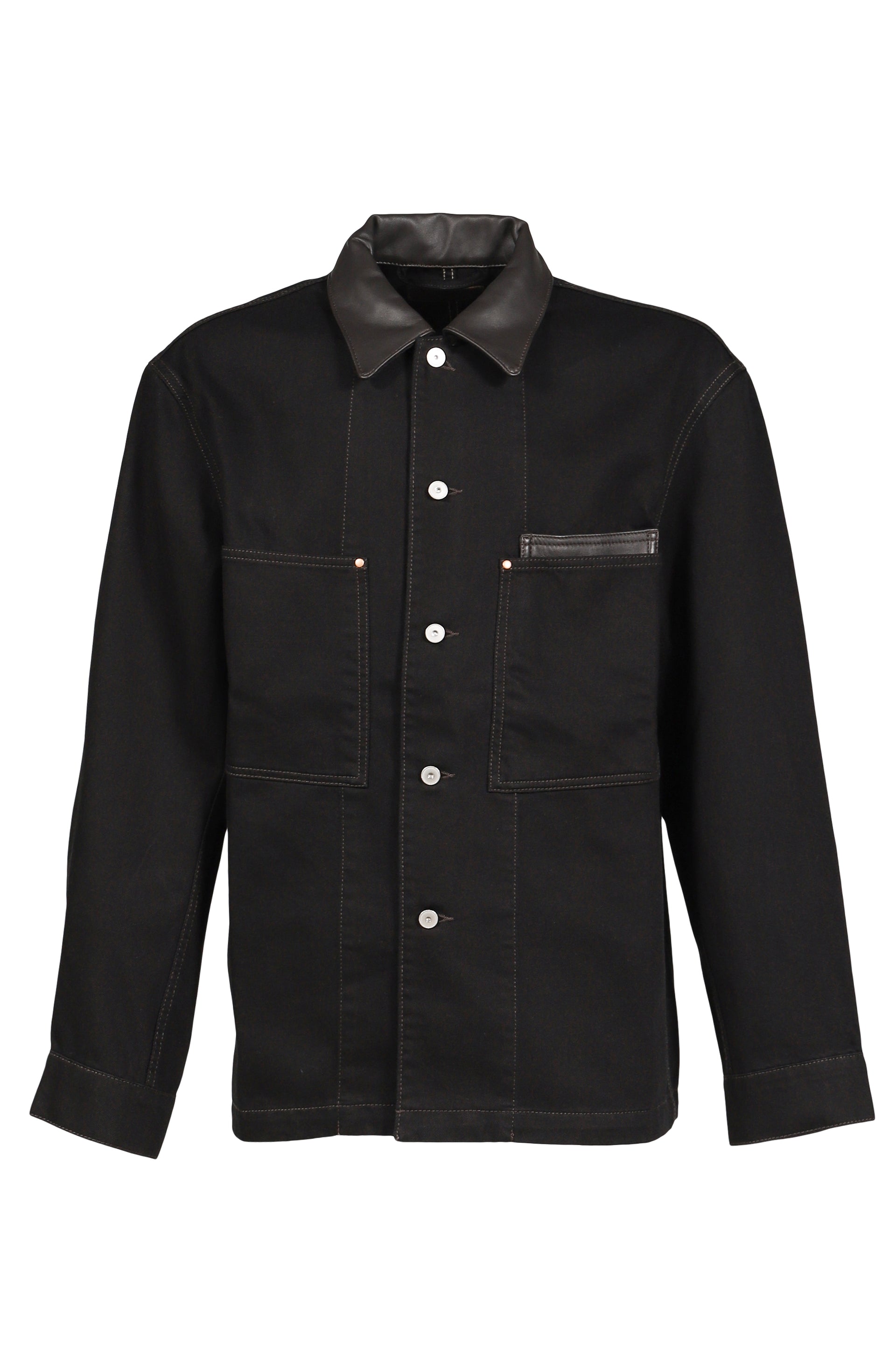 WORKWEAR OVERSHIRT WITH LEATHER COLLAR / BLK