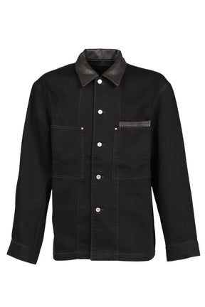 LEMAIRE ルメール SS26 WORKWEAR OVERSHIRT WITH LEATHER COLLAR / BLK