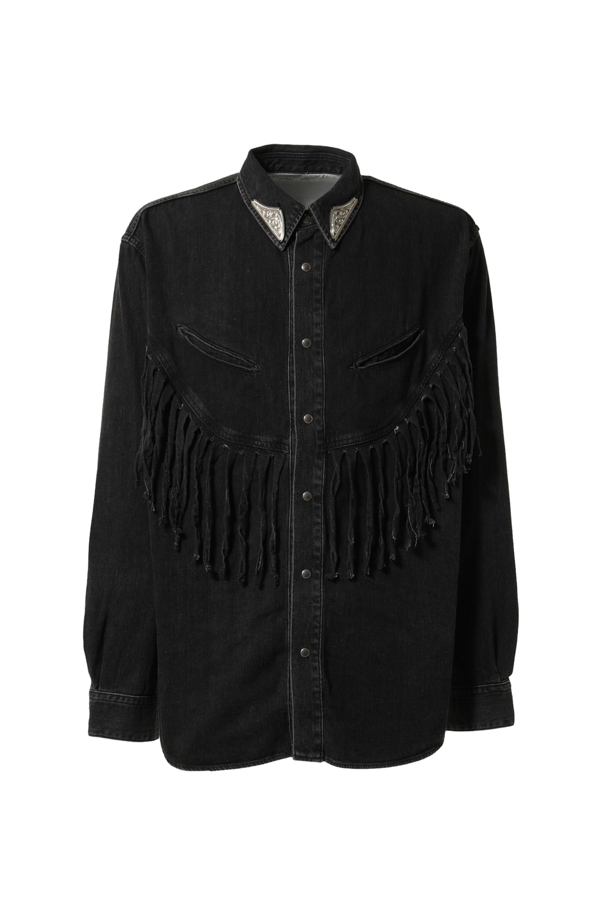 TOGA ARCHIVES FW23 DENIM FRINGE SHIRT / BLK -NUBIAN