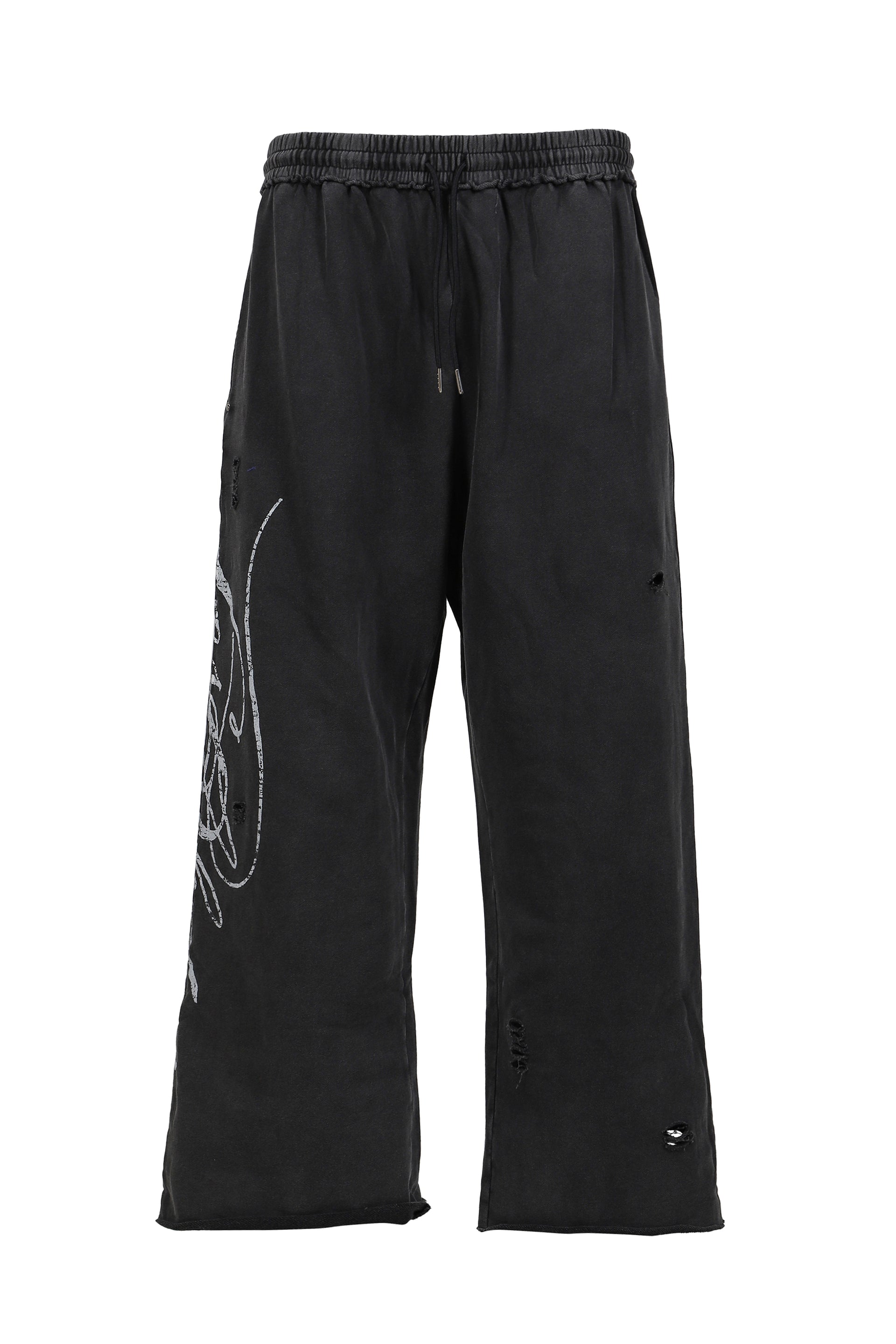 DISTRESSED SCRIPT SWEATPANT / BLK