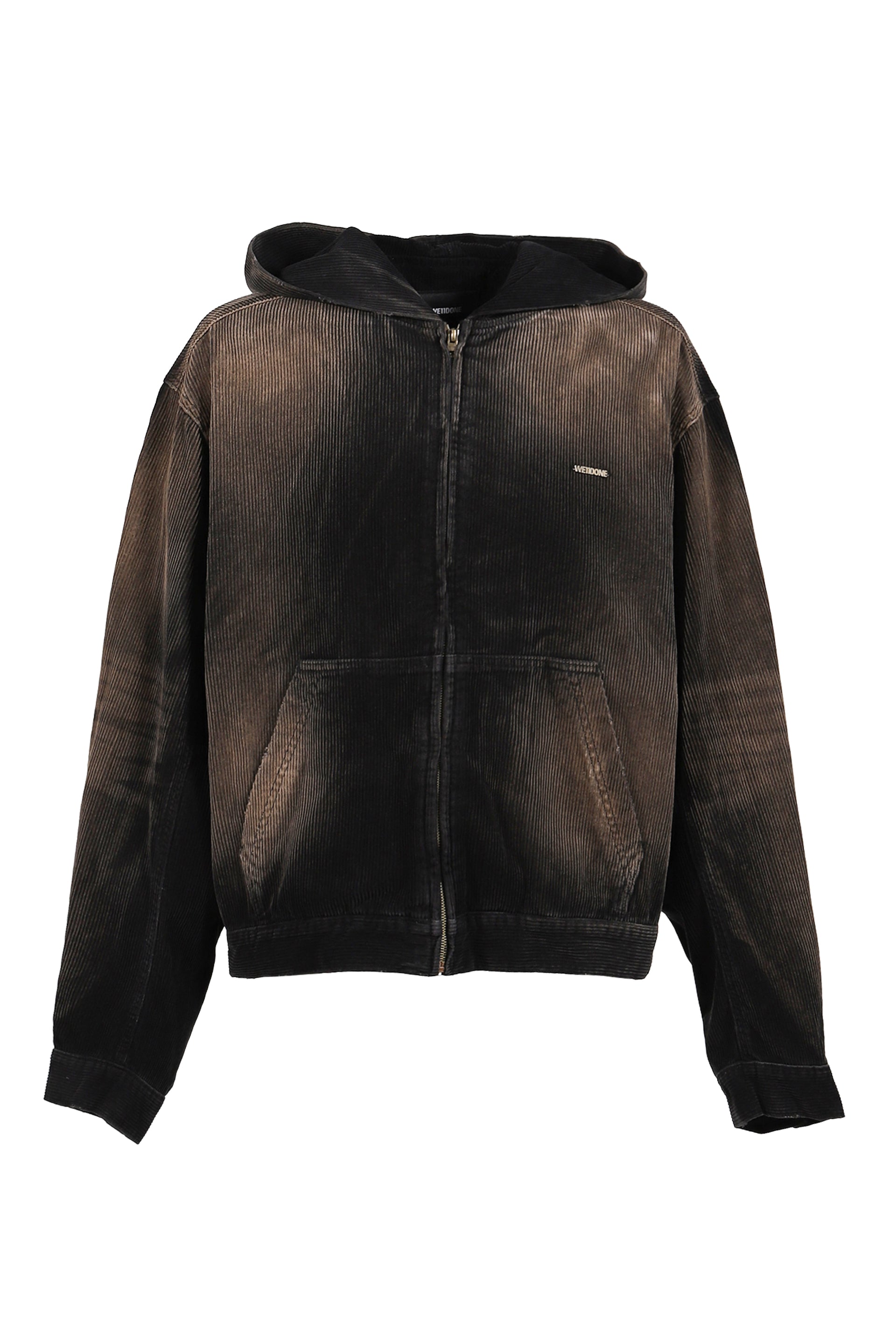 BLACK VINTAGE WASH CORDUROY HOODIE ZIP-UP / BLK