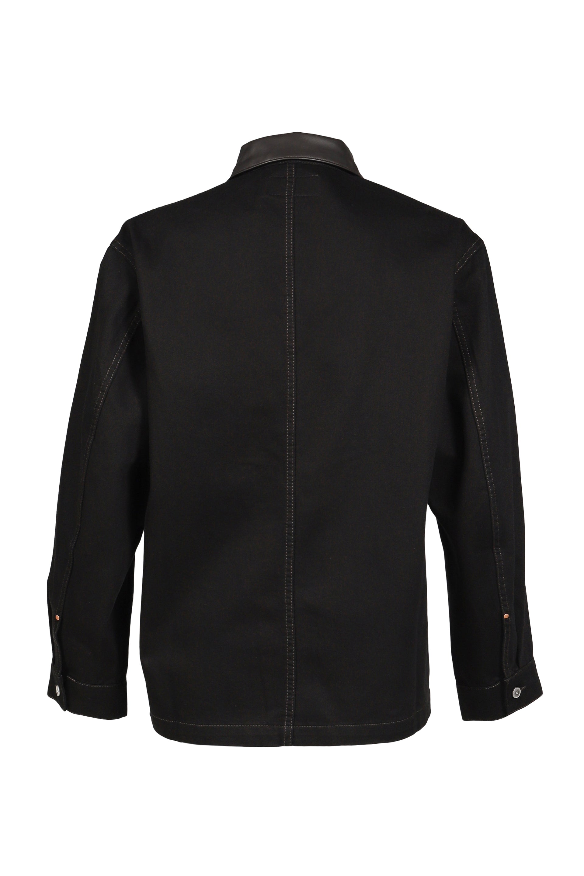 WORKWEAR OVERSHIRT WITH LEATHER COLLAR / BLK