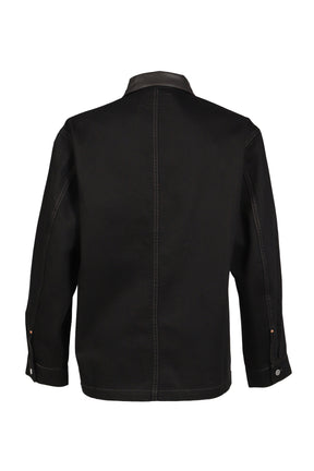 LEMAIRE ルメール SS26 WORKWEAR OVERSHIRT WITH LEATHER COLLAR / BLK