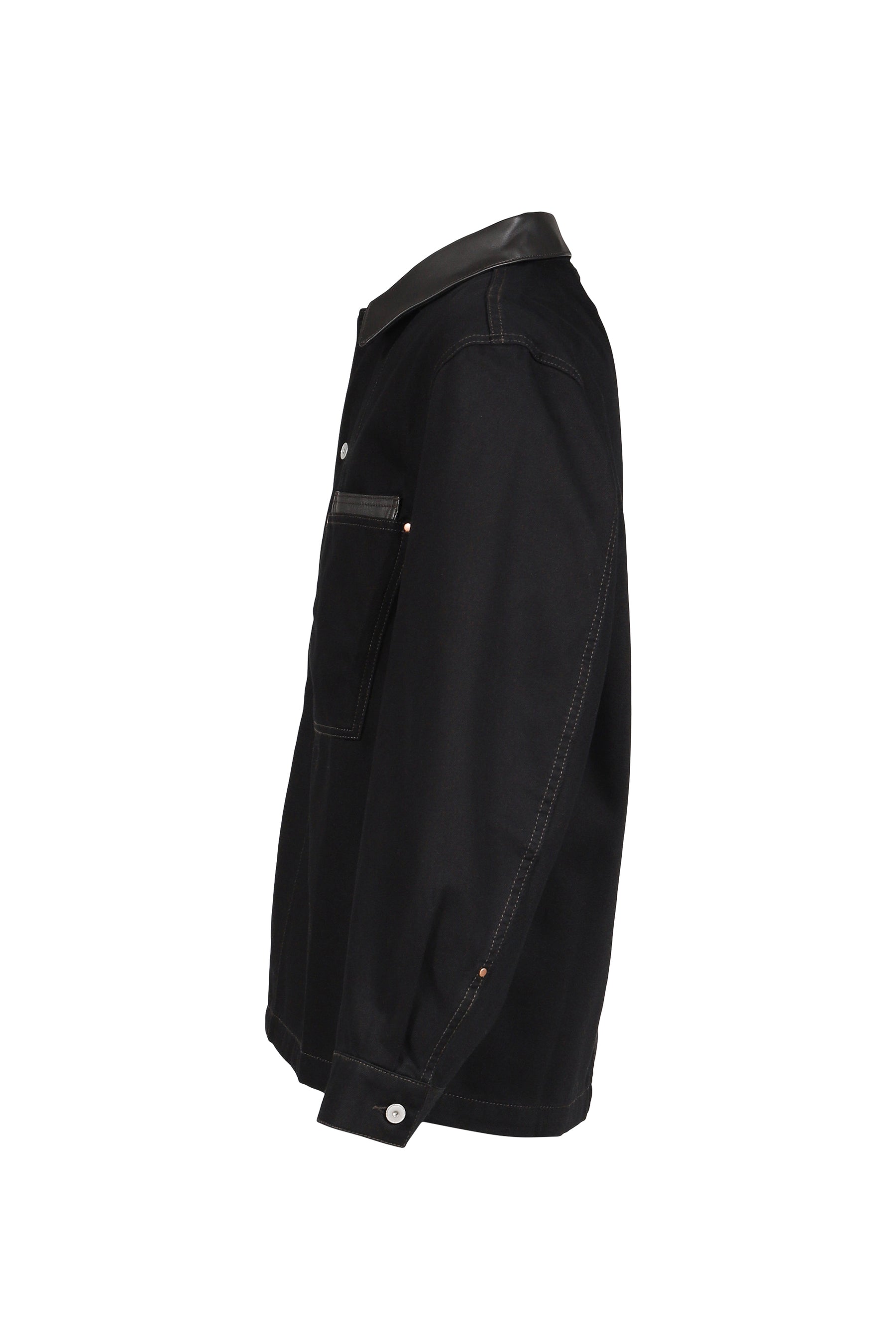 WORKWEAR OVERSHIRT WITH LEATHER COLLAR / BLK