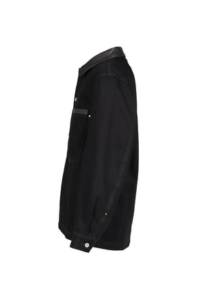 WORKWEAR OVERSHIRT WITH LEATHER COLLAR / BLK