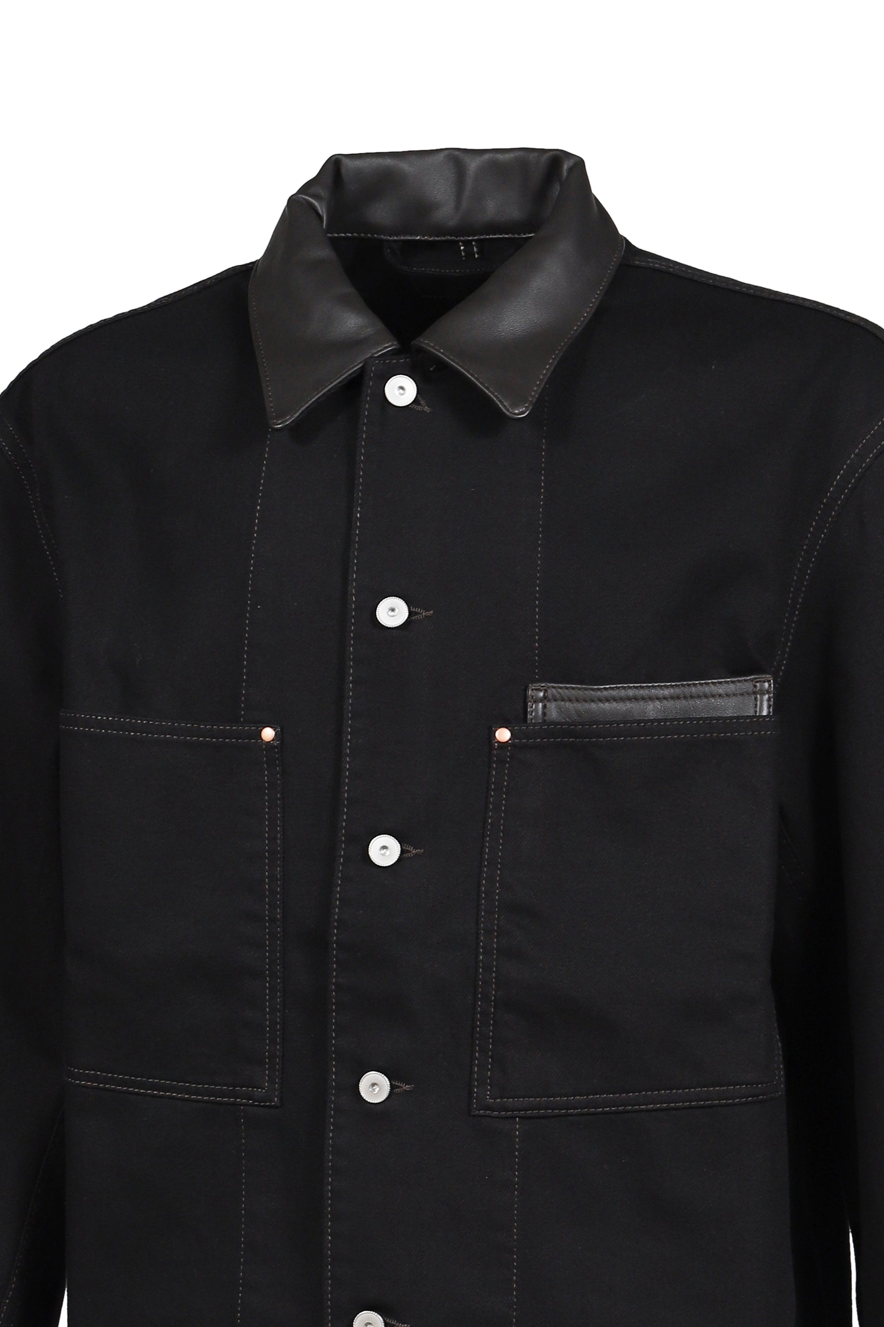 WORKWEAR OVERSHIRT WITH LEATHER COLLAR / BLK