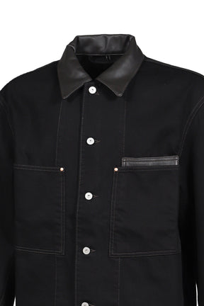 WORKWEAR OVERSHIRT WITH LEATHER COLLAR / BLK