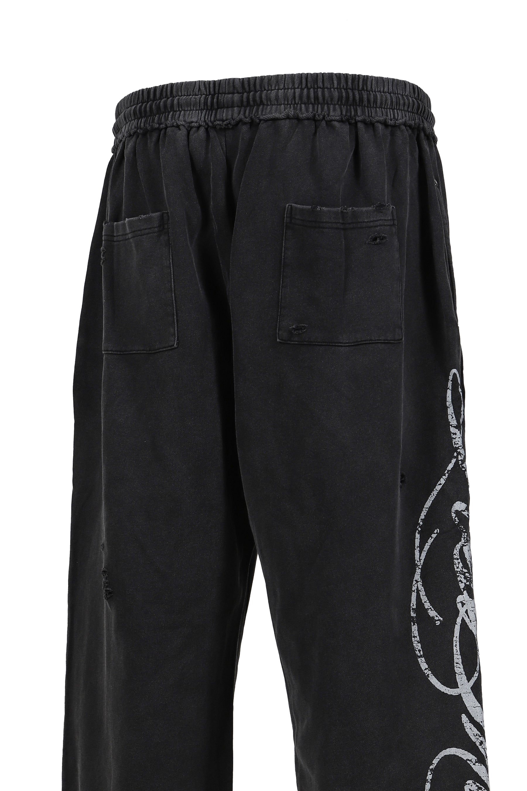 DISTRESSED SCRIPT SWEATPANT / BLK