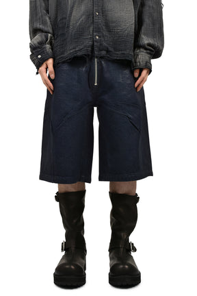 FRONT ZIP SHORTS  / WAXED RAW INDIGO