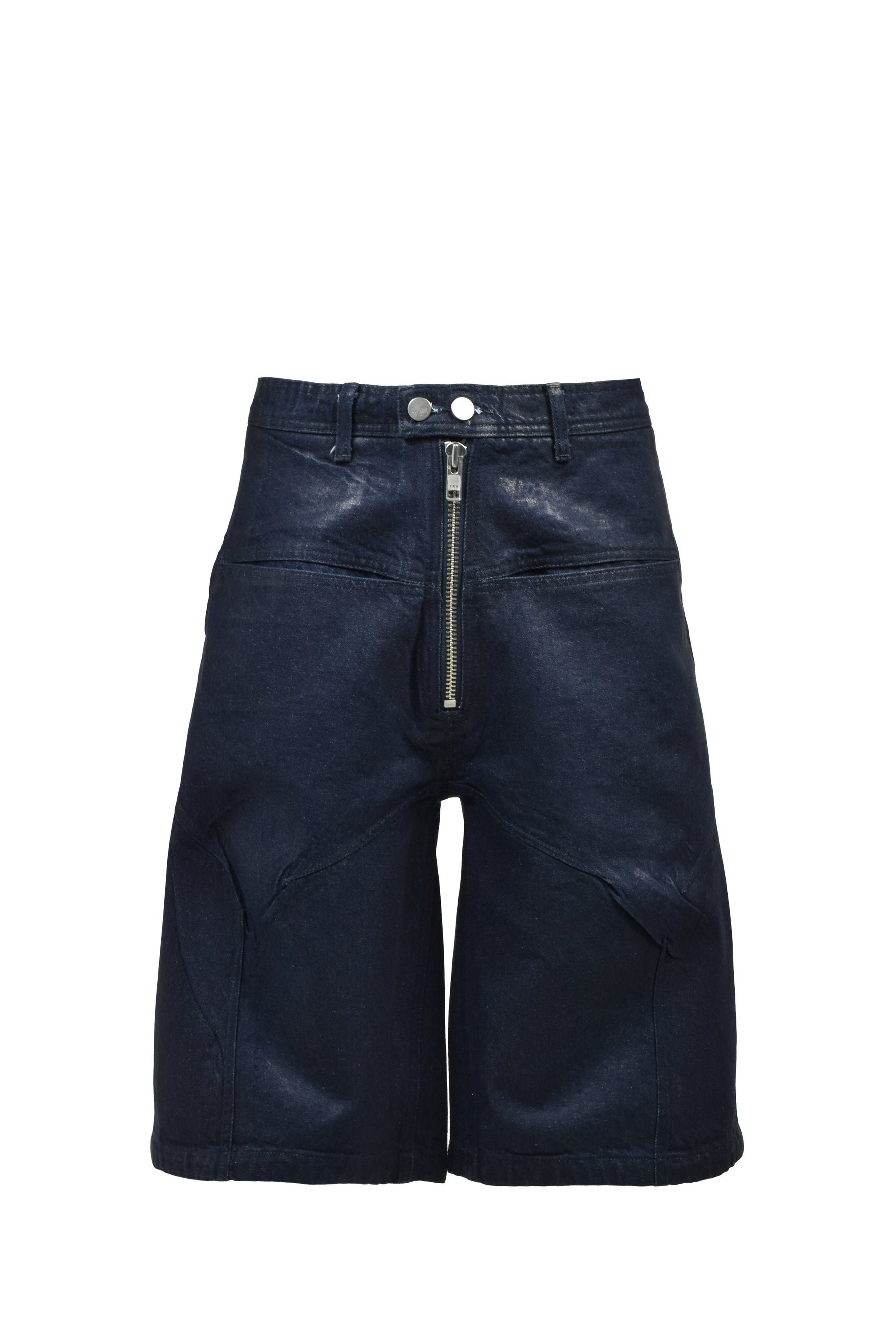 FRONT ZIP SHORTS  / WAXED RAW INDIGO