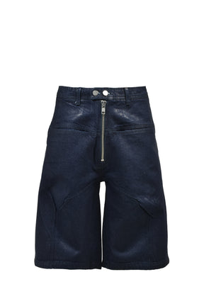 FRONT ZIP SHORTS  / WAXED RAW INDIGO