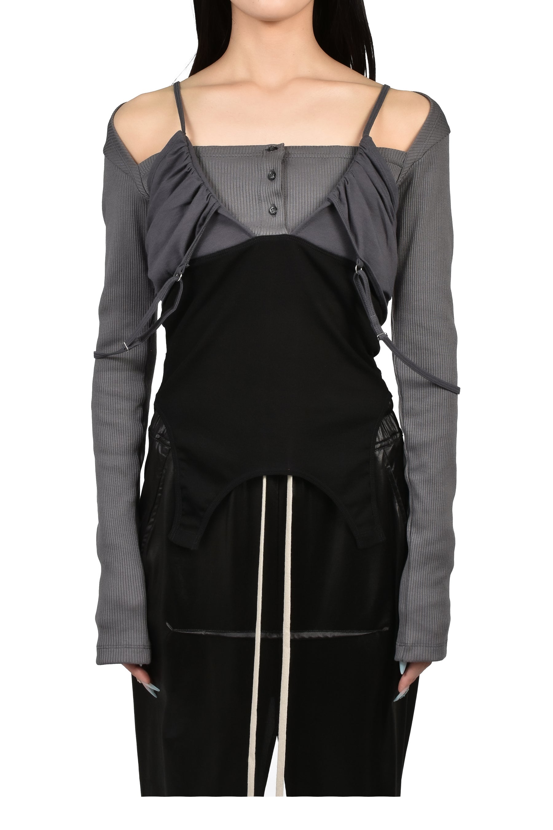 LAYERED PYJAMA TOP / D.GRY