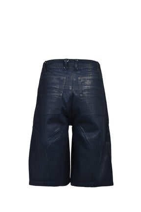 FRONT ZIP SHORTS  / WAXED RAW INDIGO
