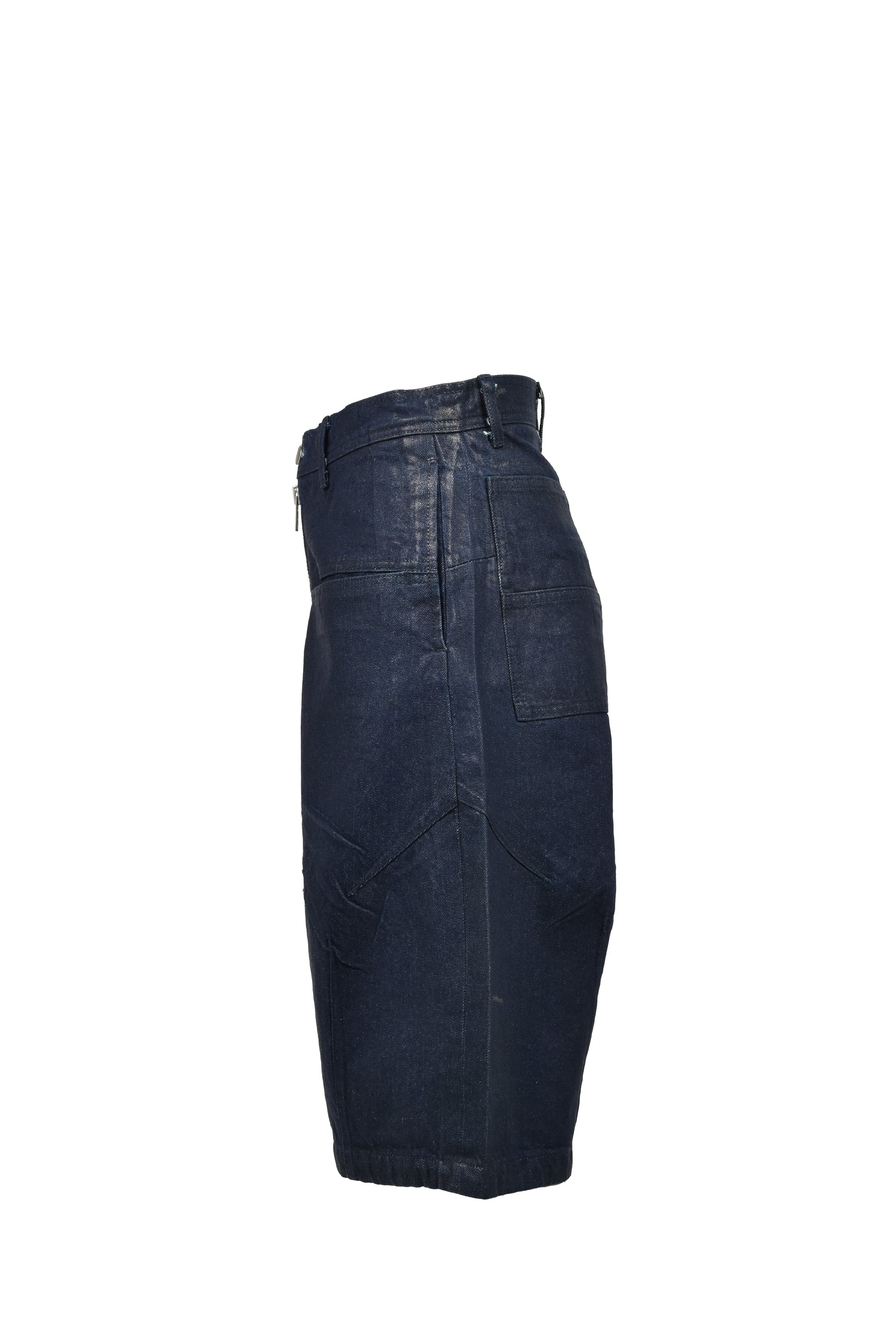 FRONT ZIP SHORTS  / WAXED RAW INDIGO