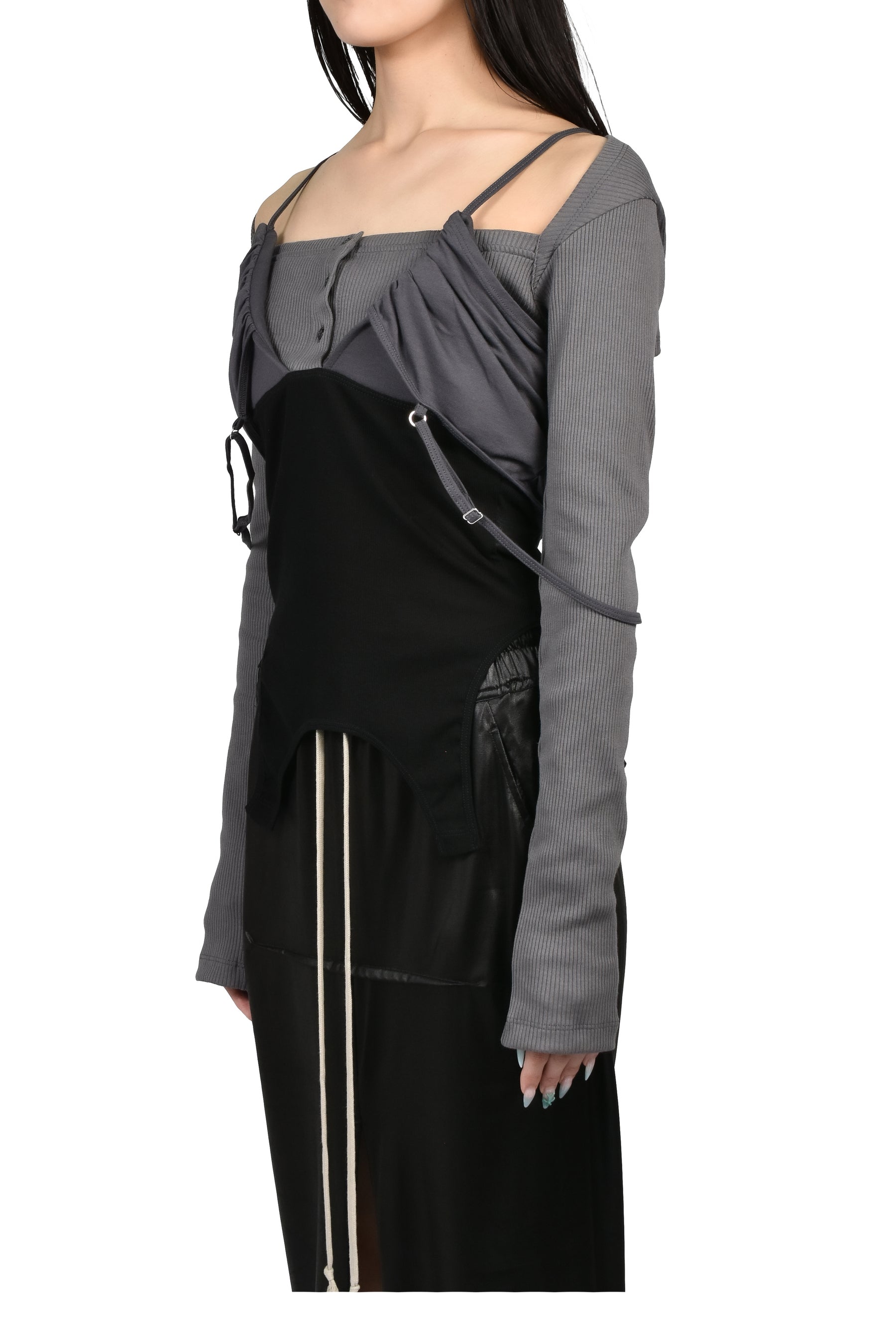 LAYERED PYJAMA TOP / D.GRY