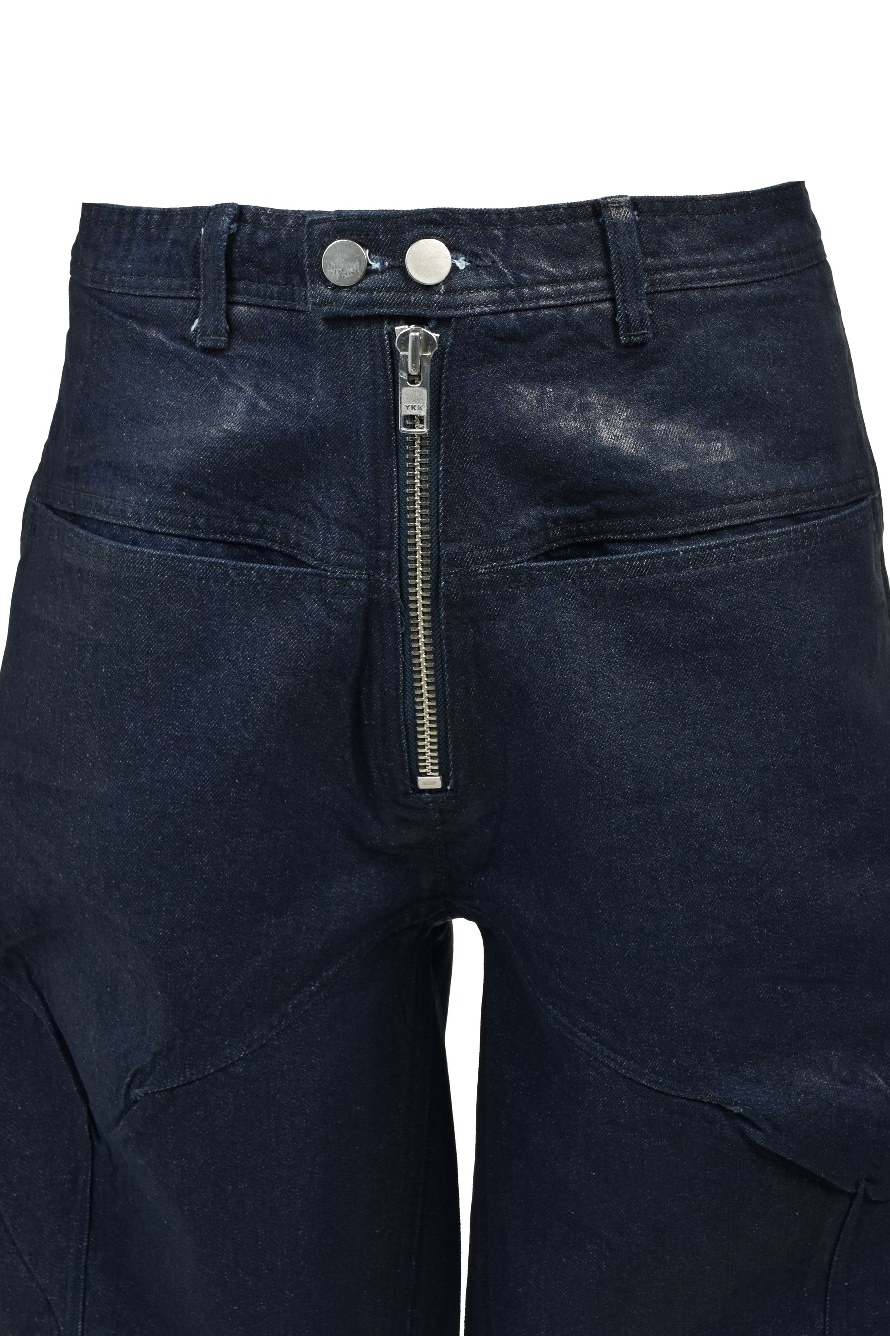 FRONT ZIP SHORTS  / WAXED RAW INDIGO