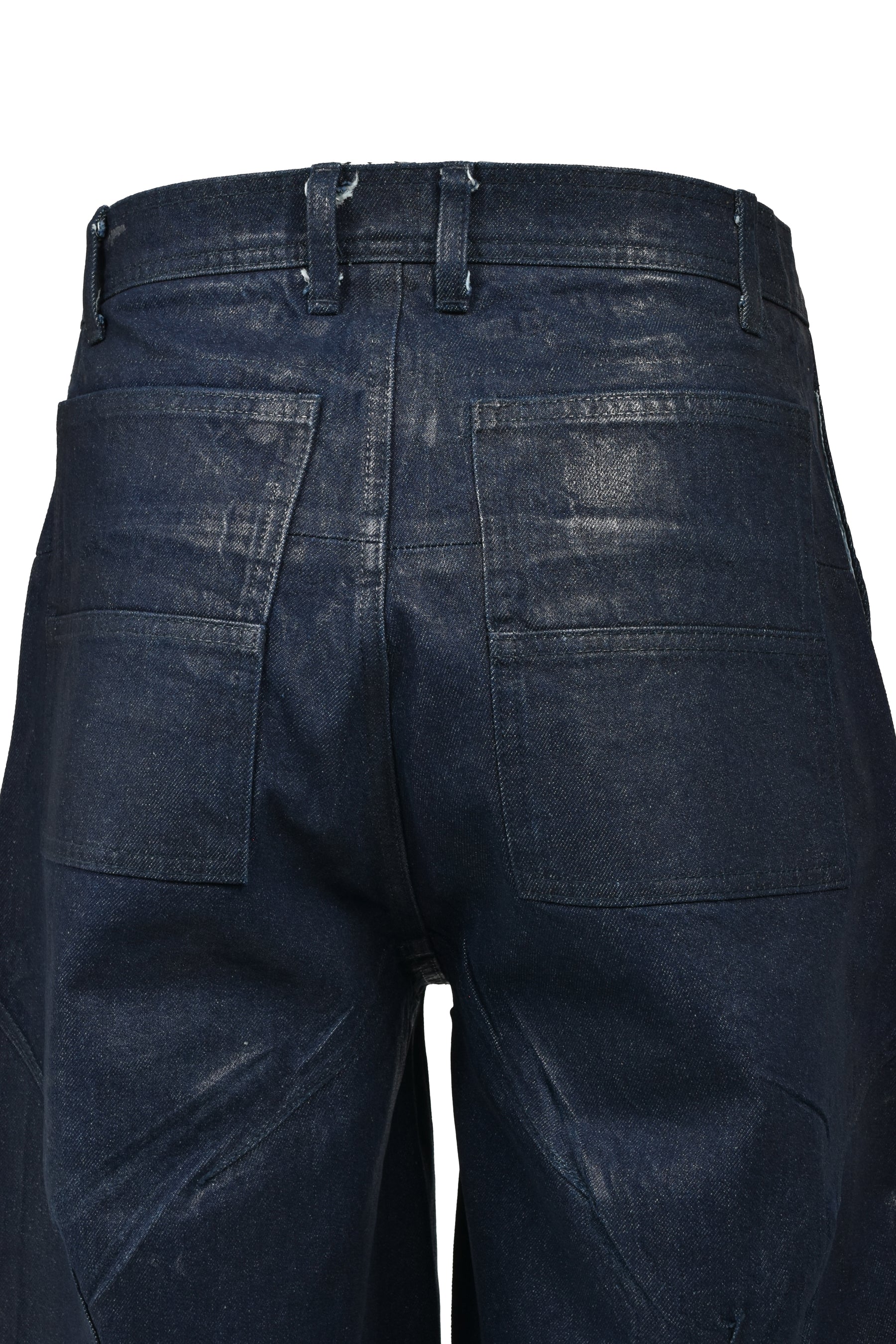 FRONT ZIP SHORTS  / WAXED RAW INDIGO