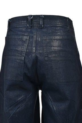 FRONT ZIP SHORTS  / WAXED RAW INDIGO
