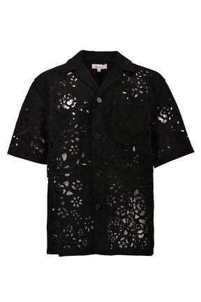 BANDANA HOLE LEATHER HALF SLEEVE SHIRT / BLK