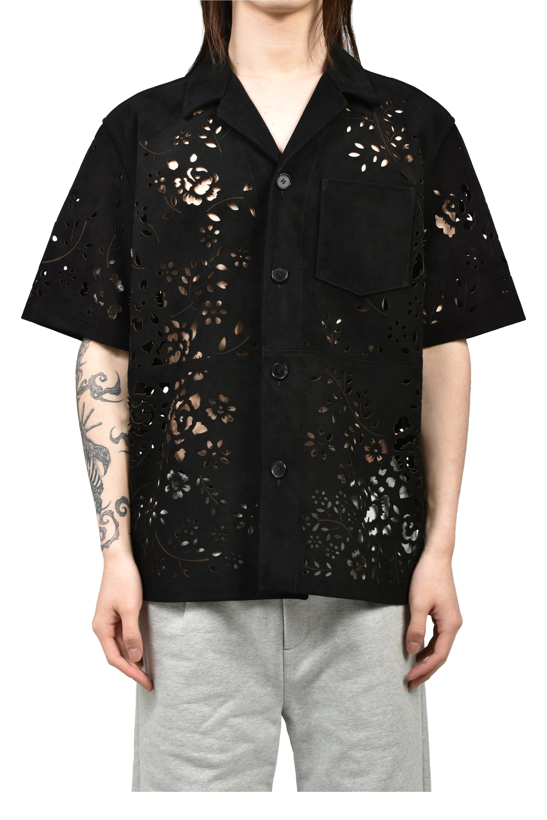 BANDANA HOLE LEATHER HALF SLEEVE SHIRT / BLK