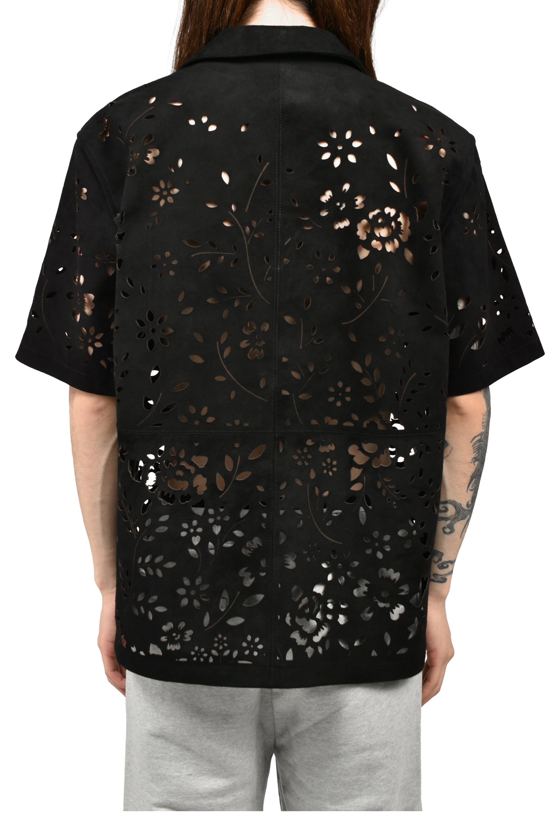 BANDANA HOLE LEATHER HALF SLEEVE SHIRT / BLK
