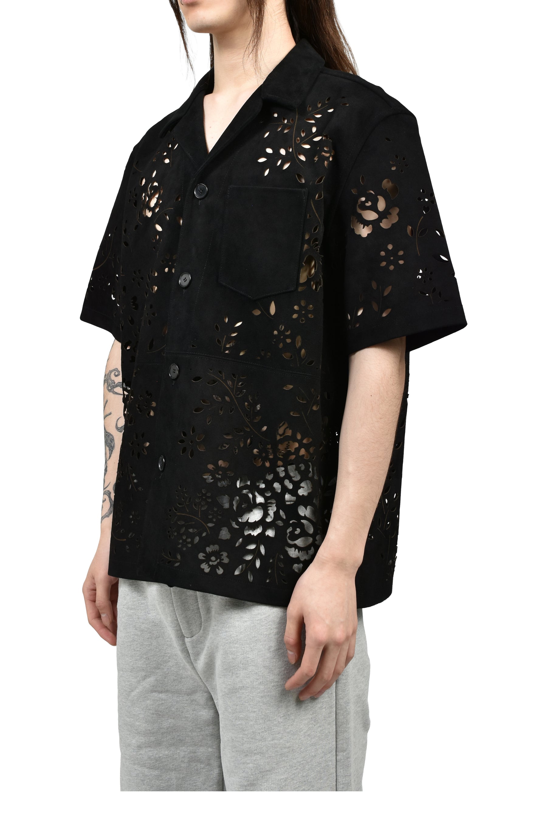 BANDANA HOLE LEATHER HALF SLEEVE SHIRT / BLK