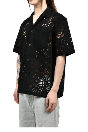 BANDANA HOLE LEATHER HALF SLEEVE SHIRT / BLK