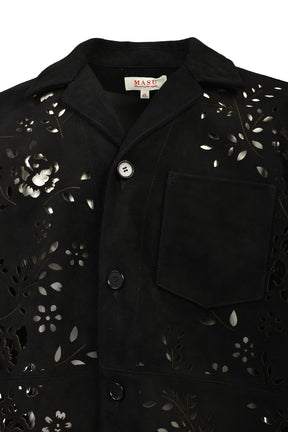 BANDANA HOLE LEATHER HALF SLEEVE SHIRT / BLK