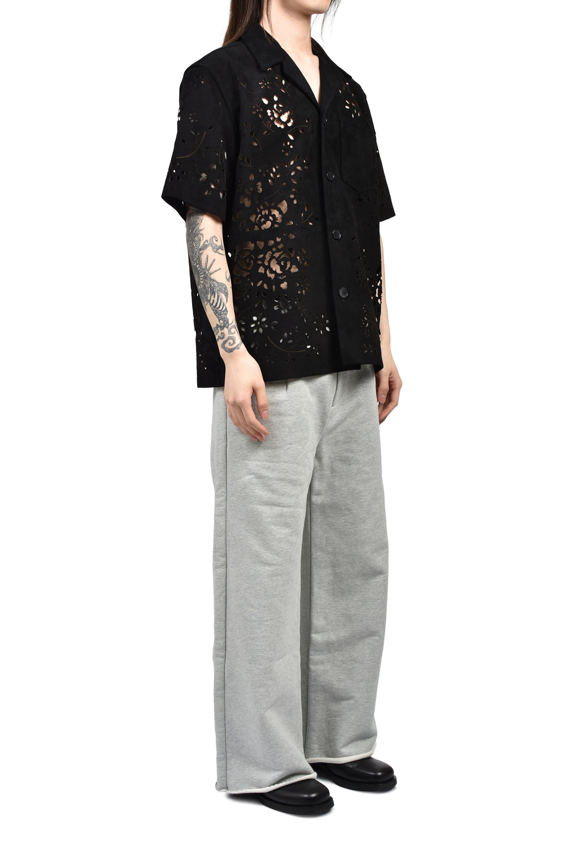 BANDANA HOLE LEATHER HALF SLEEVE SHIRT / BLK