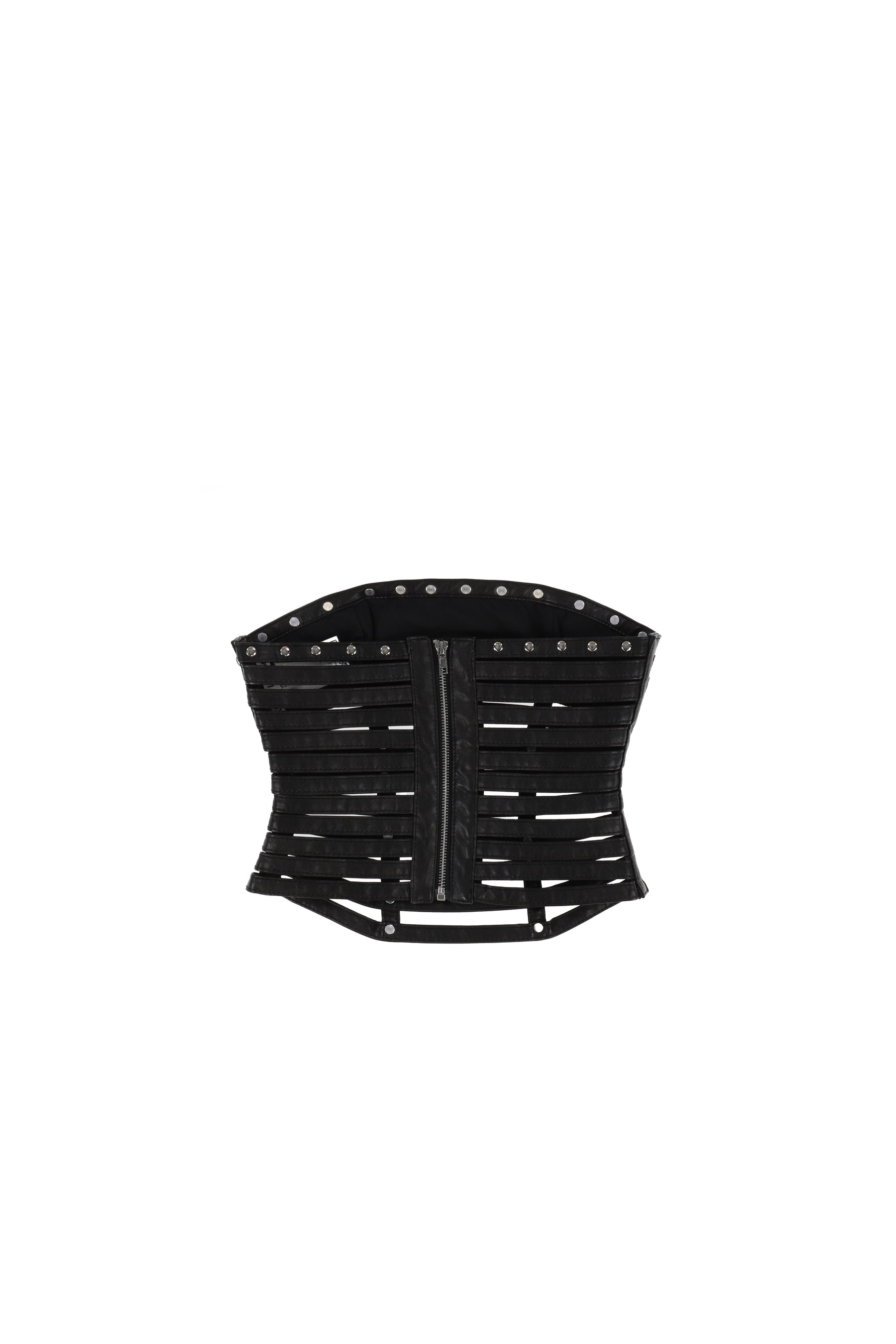 FAUX PU SLASHED CORSET TOP / BLK DENIM