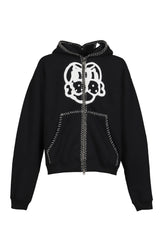 HAND-STITCHED FULL ZIP HOODIE / BLK