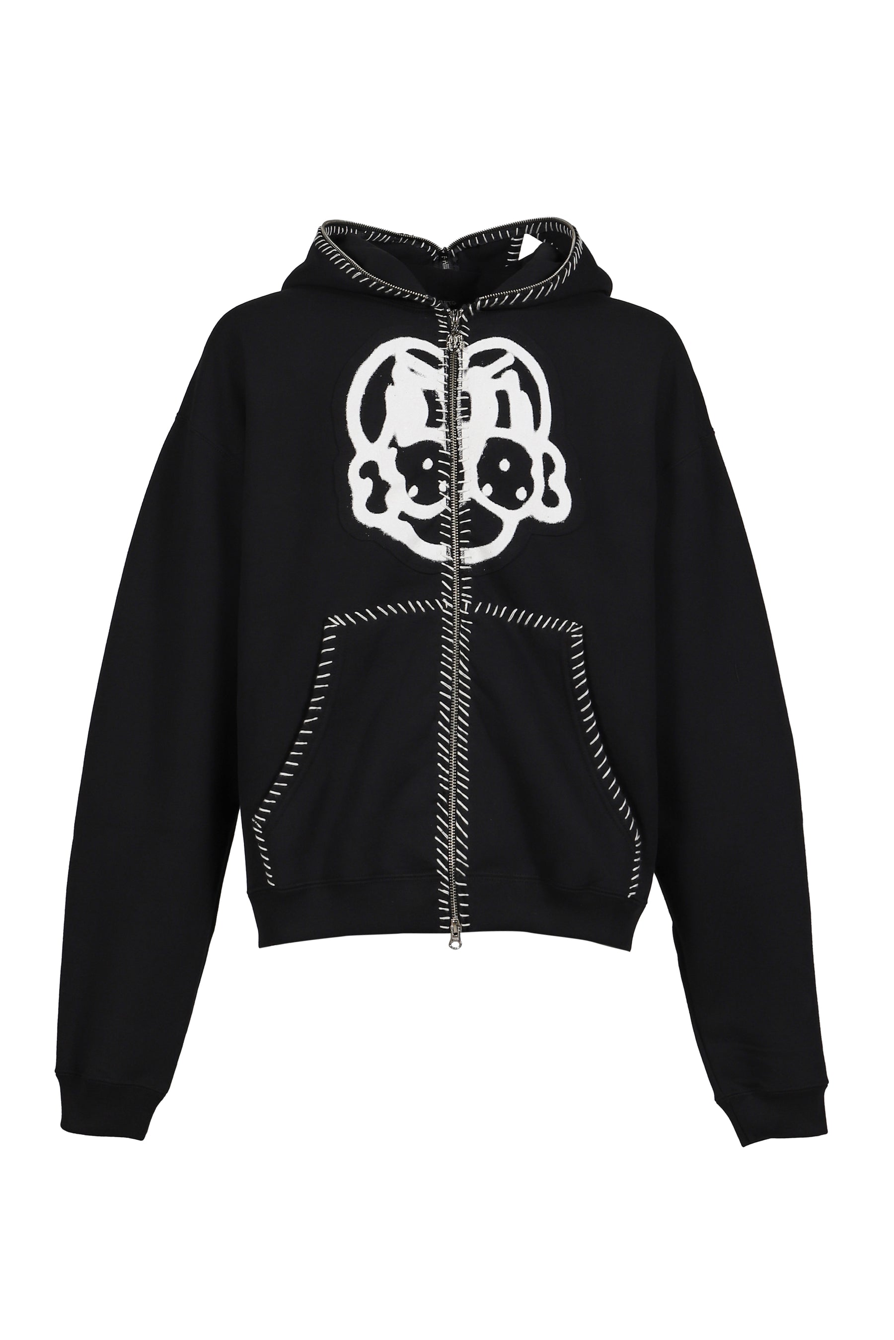 HAND-STITCHED FULL ZIP HOODIE / BLK