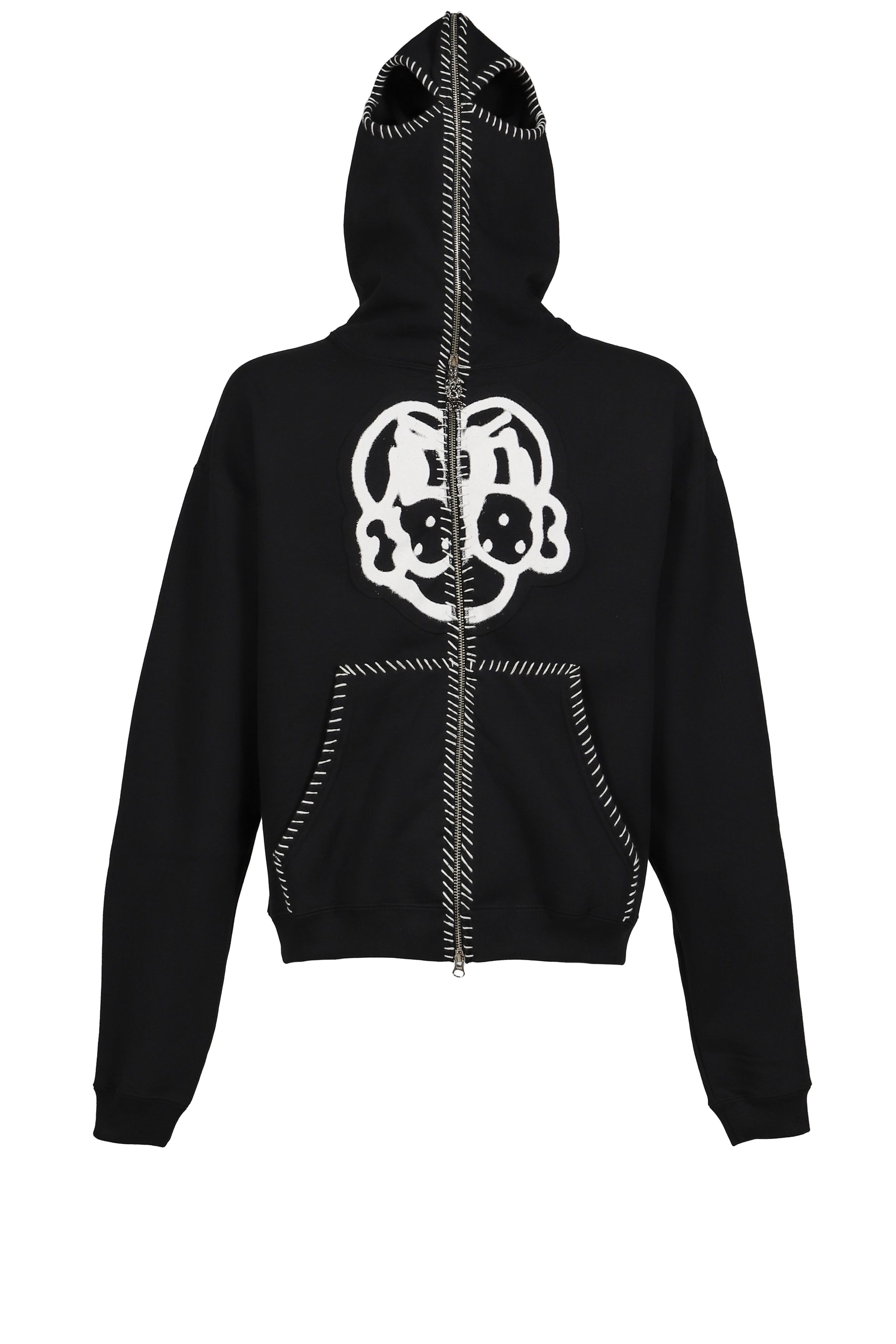 HAND-STITCHED FULL ZIP HOODIE / BLK