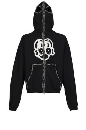HAND-STITCHED FULL ZIP HOODIE / BLK