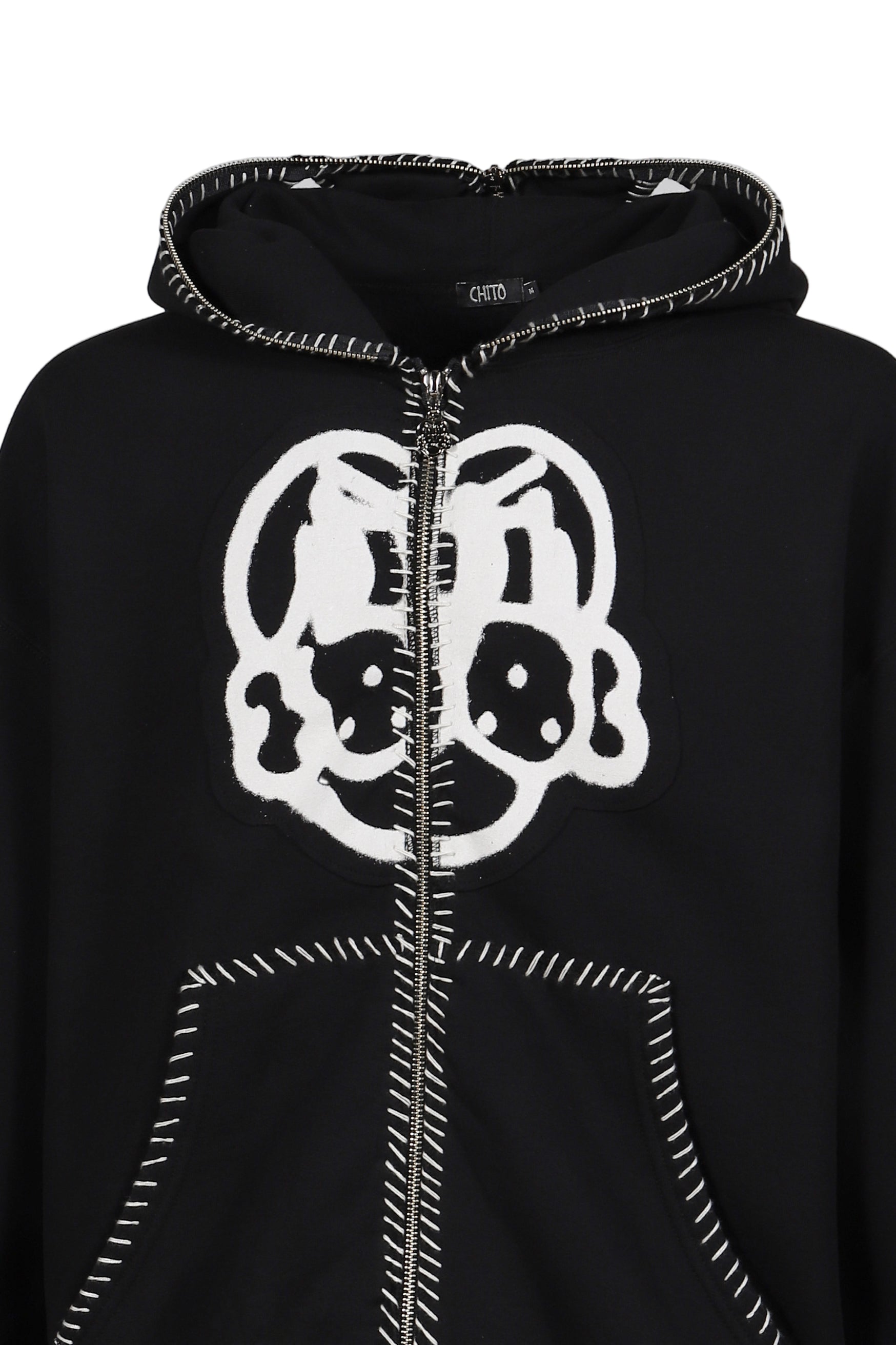 HAND-STITCHED FULL ZIP HOODIE / BLK