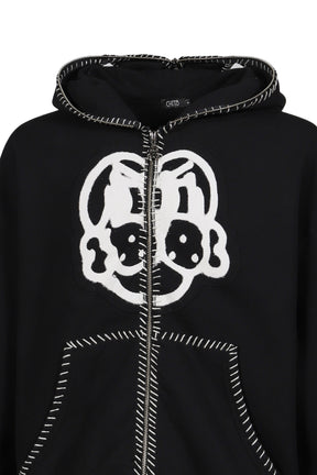 HAND-STITCHED FULL ZIP HOODIE / BLK