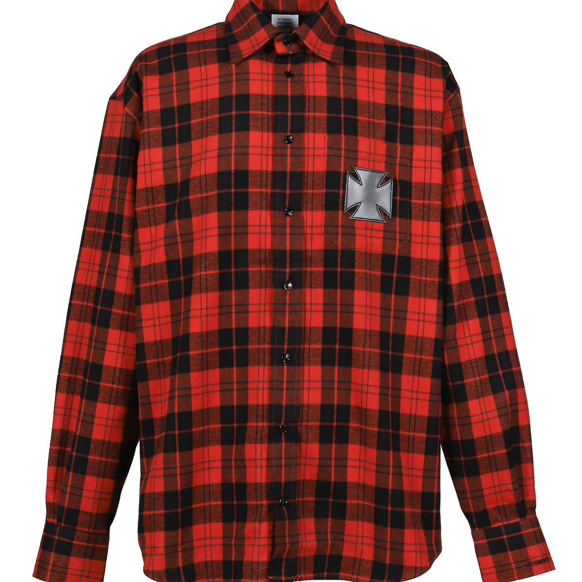 VETEMENTS ヴェトモン SS26 LEATHER CROSS FLANNEL SHIRT / BLK RED