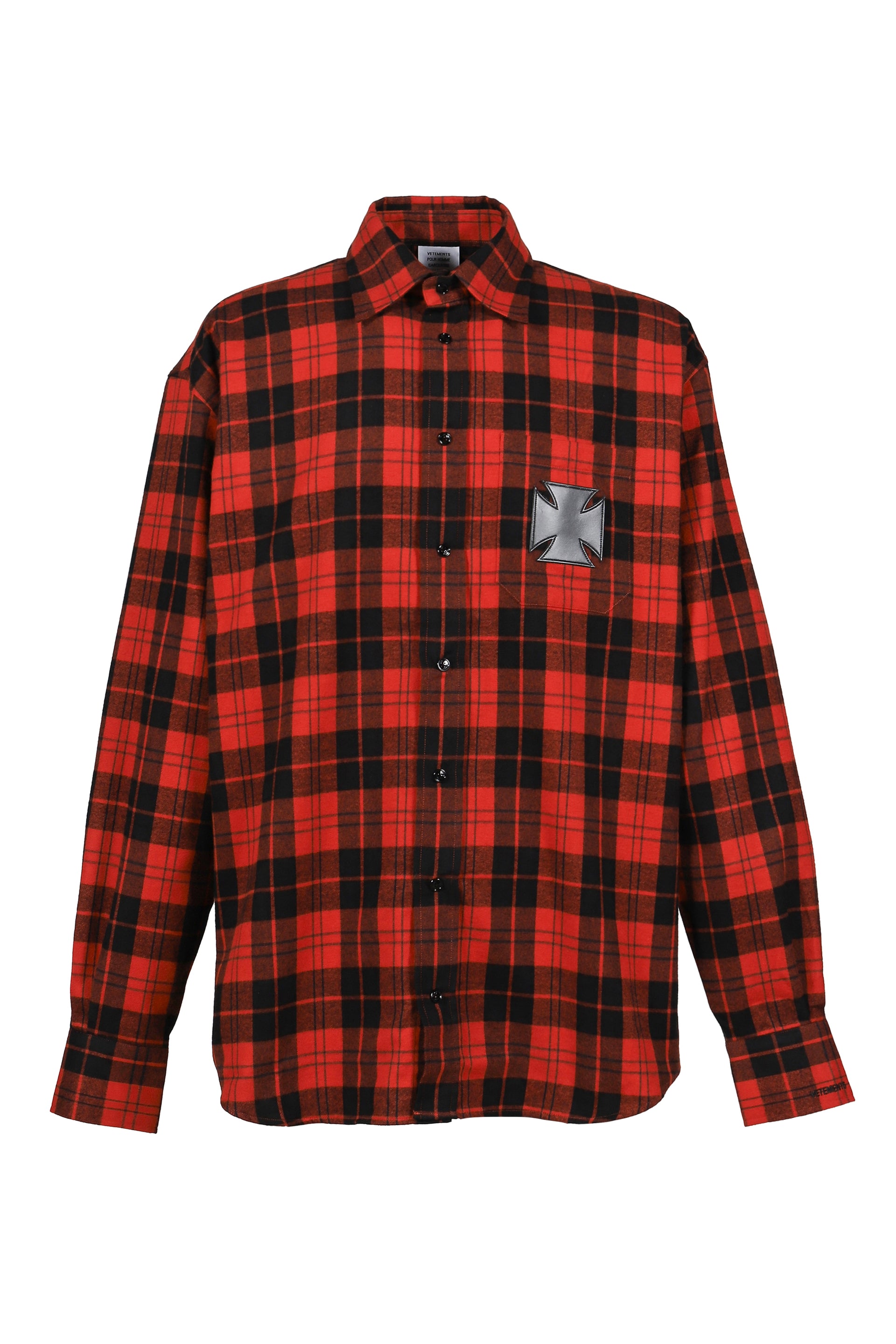LEATHER CROSS FLANNEL SHIRT / BLK RED CHECK