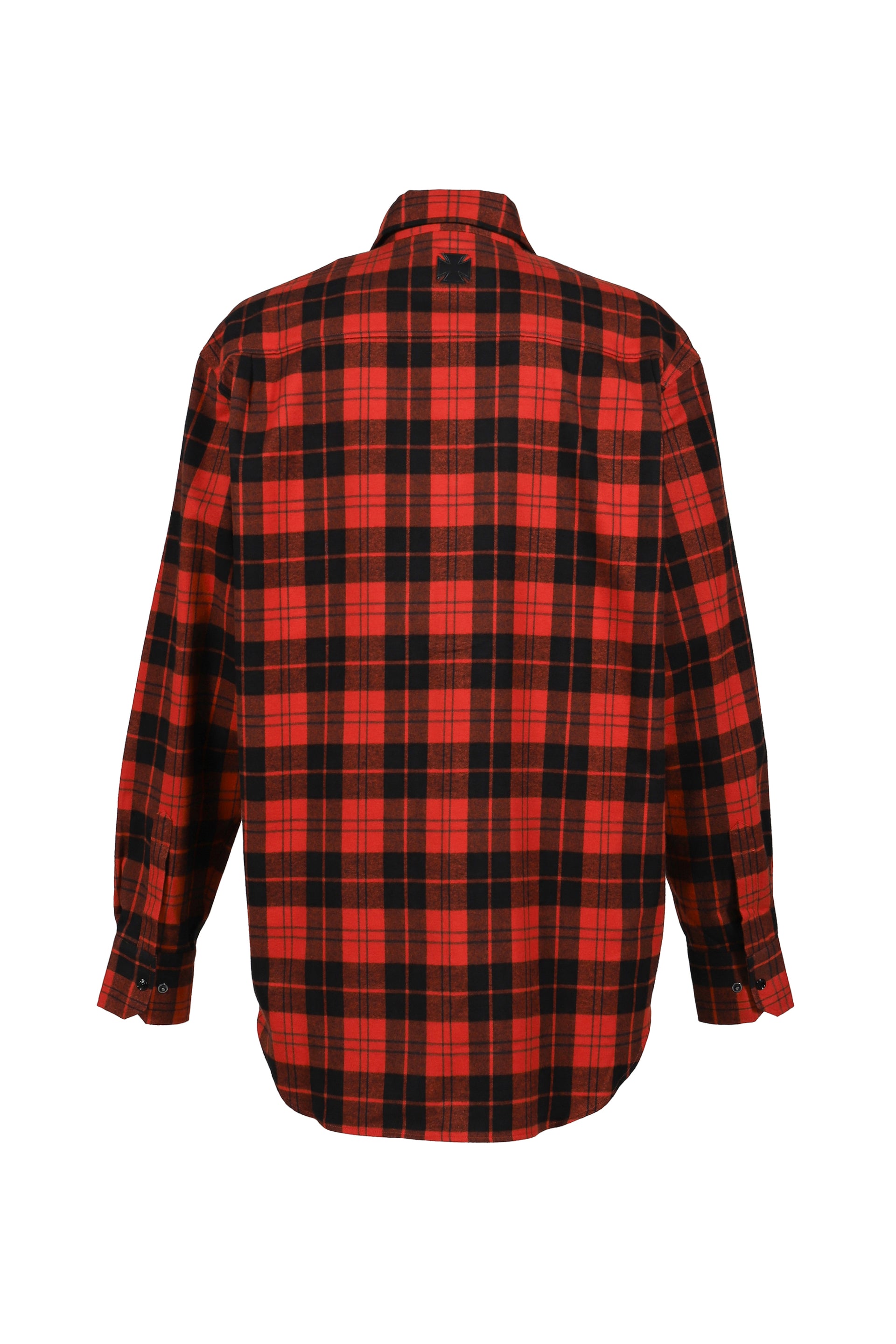 LEATHER CROSS FLANNEL SHIRT / BLK RED CHECK