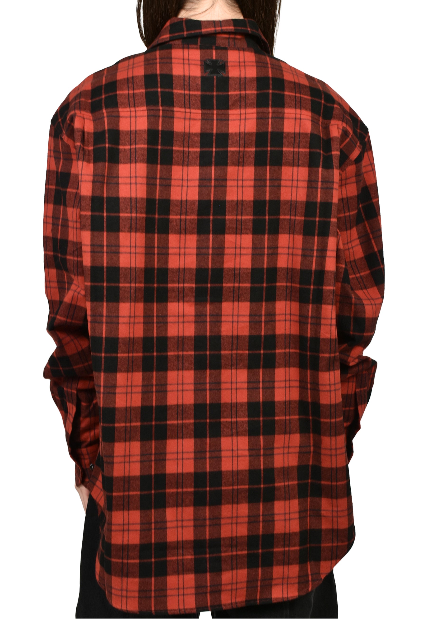 LEATHER CROSS FLANNEL SHIRT / BLK RED CHECK
