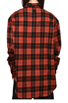 LEATHER CROSS FLANNEL SHIRT / BLK RED CHECK
