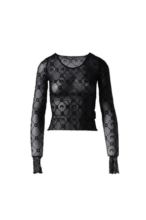 MOONOGRAM MESH FLOCK SECOND SKIN CROPPED TOP / BLK